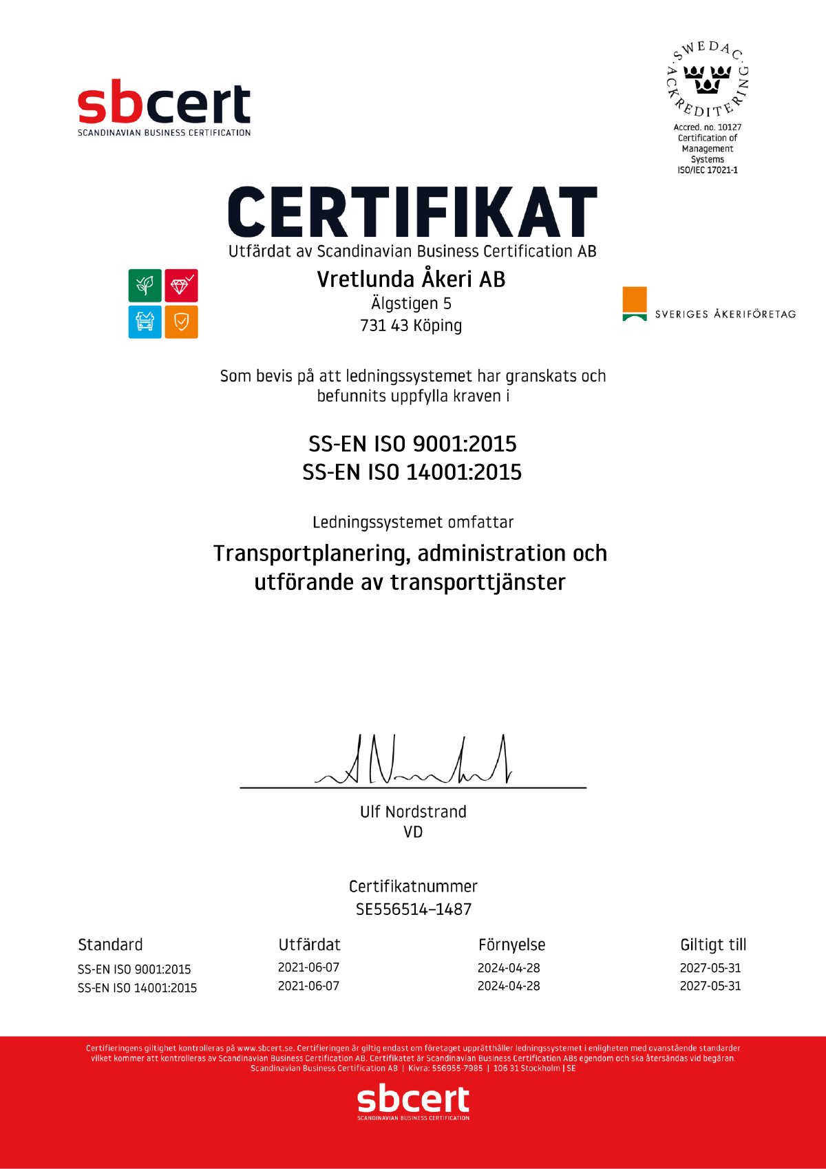 Certifikat Kvalitet & Miljö